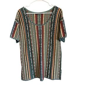 Peruvian Connection Womens Pima Cotton Knit Striped Scoop Neck Top Multi Color M